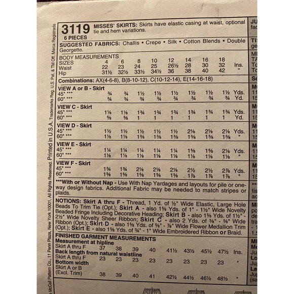 McCalls 3119 skirt sewing pattern sz 14 16 18 - Picture 4 of 6
